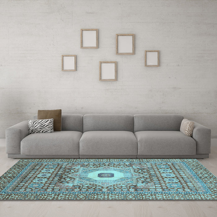 Machine Washable Abstract Light Blue Modern Rug in a Living Room, wshabs4102lblu