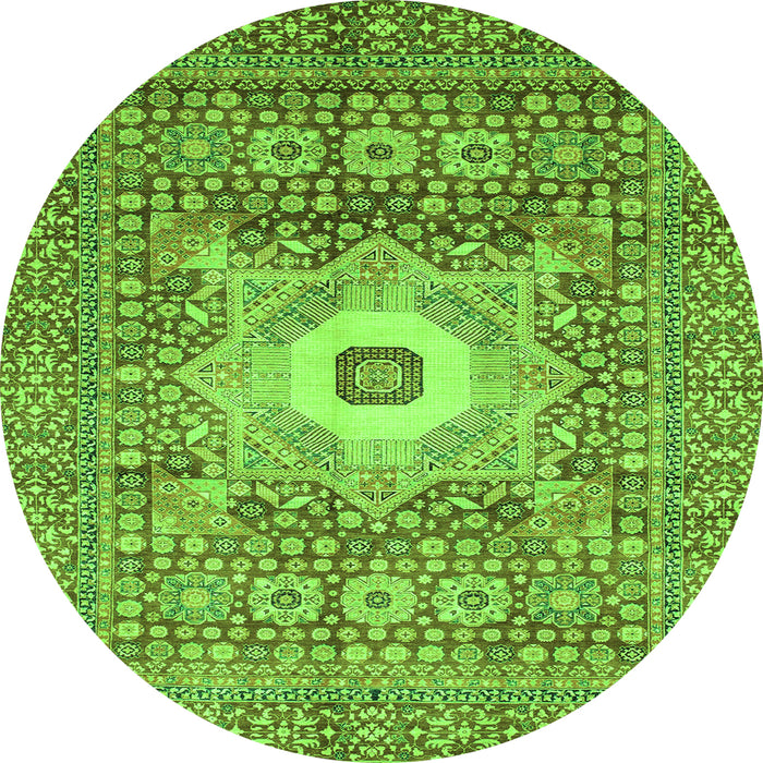 Round Machine Washable Abstract Green Modern Area Rugs, wshabs4102grn