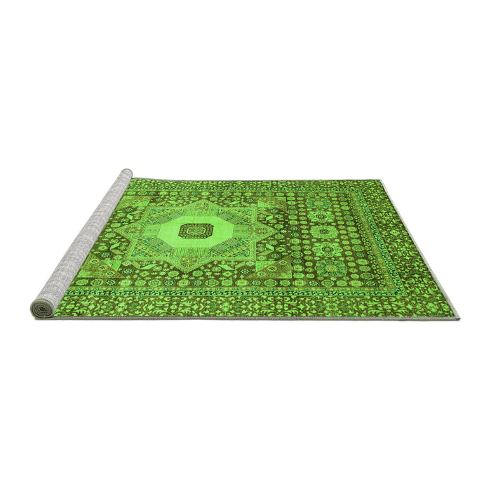 Sideview of Machine Washable Abstract Green Modern Area Rugs, wshabs4102grn