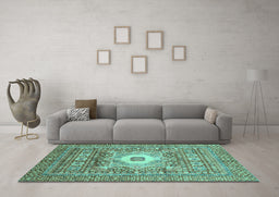 Machine Washable Abstract Turquoise Modern Area Rugs in a Living Room,, wshabs4102turq