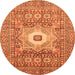 Round Machine Washable Abstract Orange Modern Area Rugs, wshabs4102org