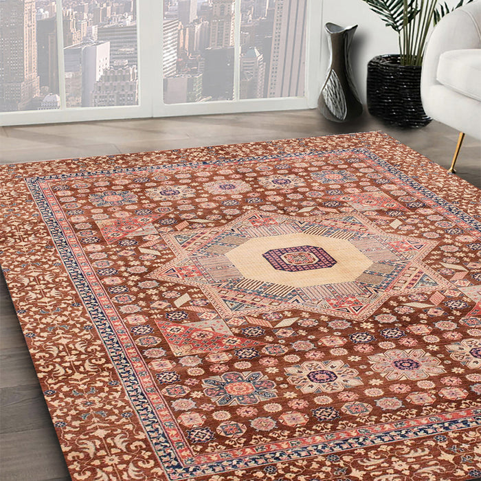 Machine Washable Abstract Light Salmon Rose Pink Rug in a Family Room, wshabs4102