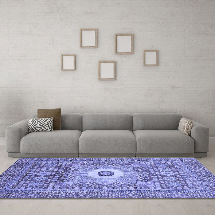 Machine Washable Abstract Blue Modern Rug in a Living Room, wshabs4102blu