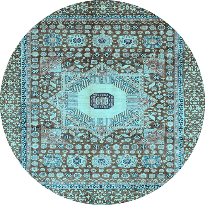 Round Machine Washable Abstract Light Blue Modern Rug, wshabs4102lblu