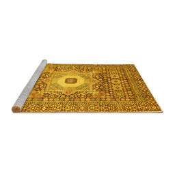 Sideview of Machine Washable Abstract Yellow Modern Rug, wshabs4102yw