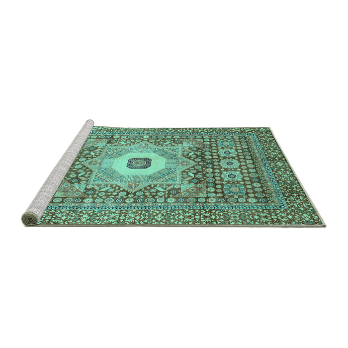Sideview of Machine Washable Abstract Turquoise Modern Area Rugs, wshabs4102turq