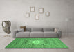 Machine Washable Abstract Emerald Green Modern Area Rugs in a Living Room,, wshabs4102emgrn