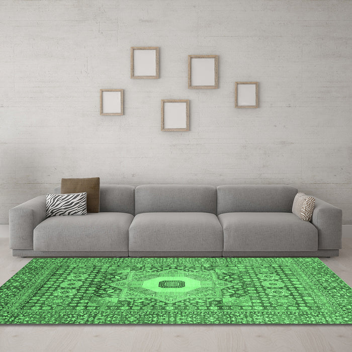 Machine Washable Abstract Emerald Green Modern Area Rugs in a Living Room,, wshabs4102emgrn