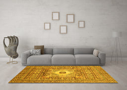 Machine Washable Abstract Yellow Modern Rug in a Living Room, wshabs4102yw