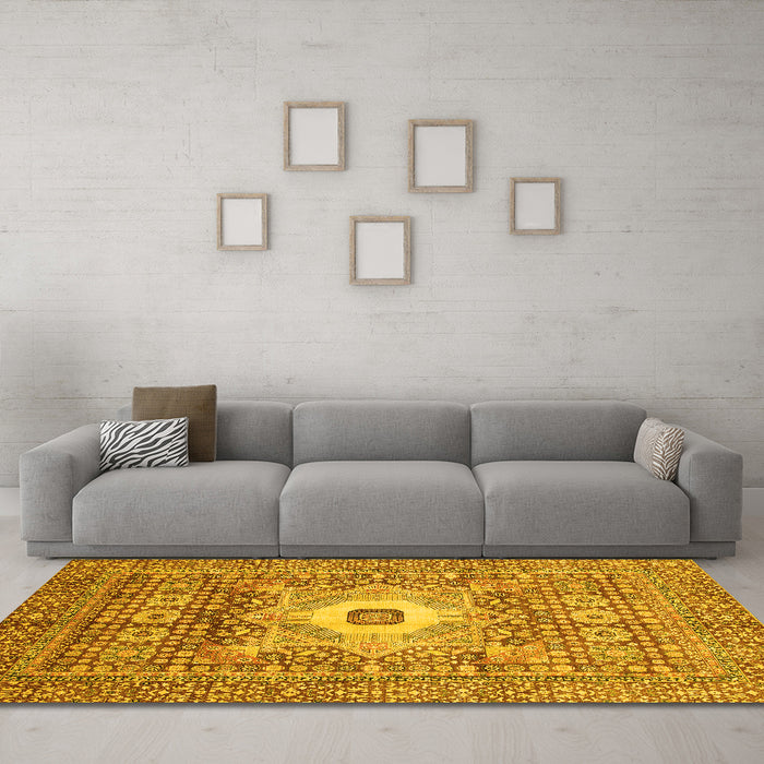 Machine Washable Abstract Yellow Modern Rug in a Living Room, wshabs4102yw