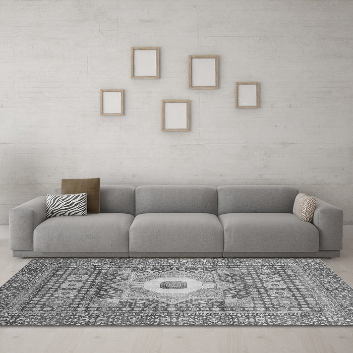 Machine Washable Abstract Gray Modern Rug in a Living Room,, wshabs4102gry