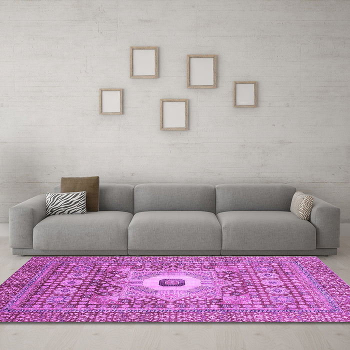 Machine Washable Abstract Purple Modern Area Rugs in a Living Room, wshabs4102pur