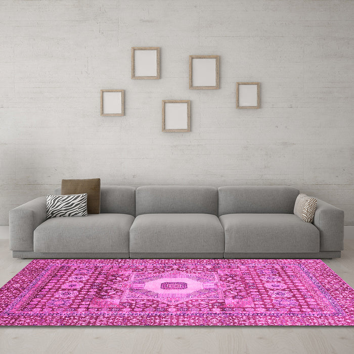 Machine Washable Abstract Pink Modern Rug in a Living Room, wshabs4102pnk
