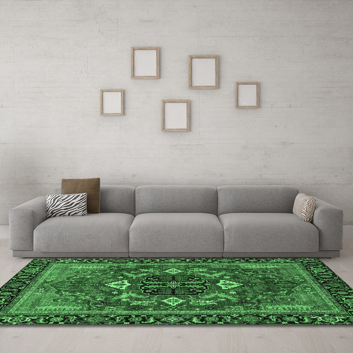 Machine Washable Abstract Emerald Green Modern Area Rugs in a Living Room,, wshabs4103emgrn