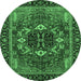 Round Machine Washable Abstract Emerald Green Modern Area Rugs, wshabs4103emgrn