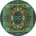 Round Machine Washable Abstract Turquoise Modern Area Rugs, wshabs4103turq