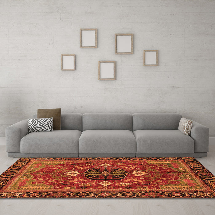 Machine Washable Abstract Orange Modern Area Rugs in a Living Room, wshabs4103org