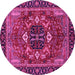 Round Machine Washable Abstract Pink Modern Rug, wshabs4103pnk