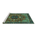 Sideview of Machine Washable Abstract Turquoise Modern Area Rugs, wshabs4103turq