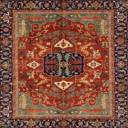 Square Abstract Saffron Red Modern Rug, abs4103