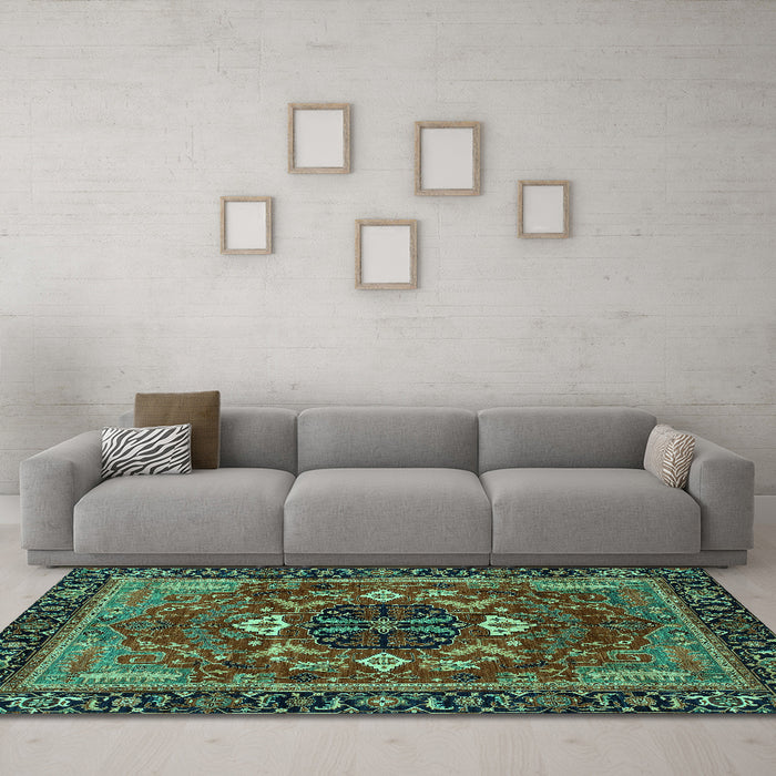 Machine Washable Abstract Turquoise Modern Area Rugs in a Living Room,, wshabs4103turq