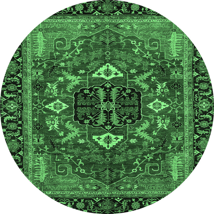 Round Abstract Emerald Green Modern Rug, abs4103emgrn