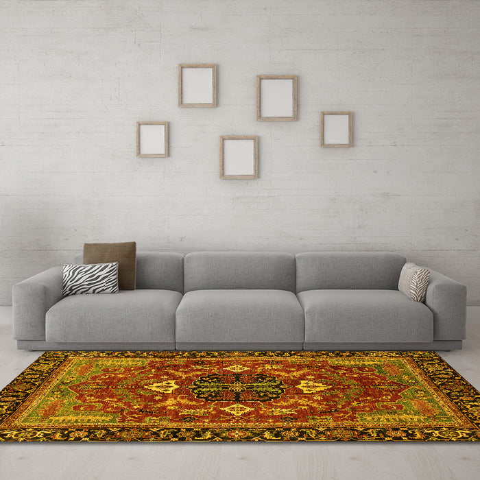 Machine Washable Abstract Yellow Modern Rug in a Living Room, wshabs4103yw