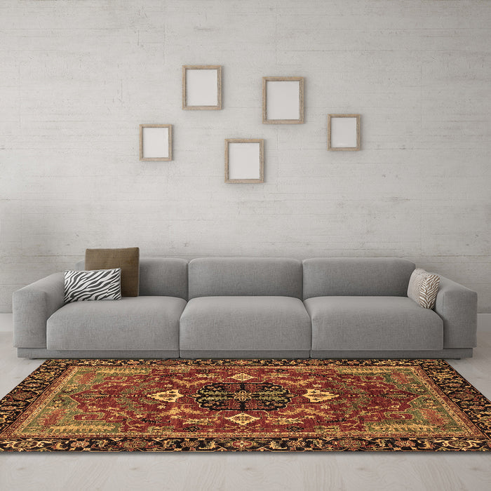 Machine Washable Abstract Brown Modern Rug in a Living Room,, wshabs4103brn