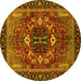 Round Machine Washable Abstract Yellow Modern Rug, wshabs4103yw