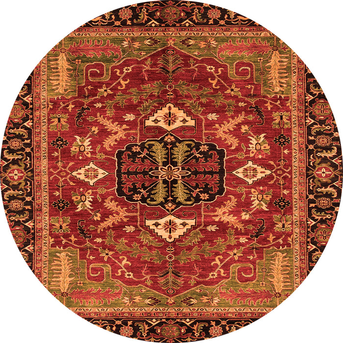 Round Machine Washable Abstract Orange Modern Area Rugs, wshabs4103org