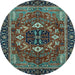 Round Machine Washable Abstract Light Blue Modern Rug, wshabs4103lblu