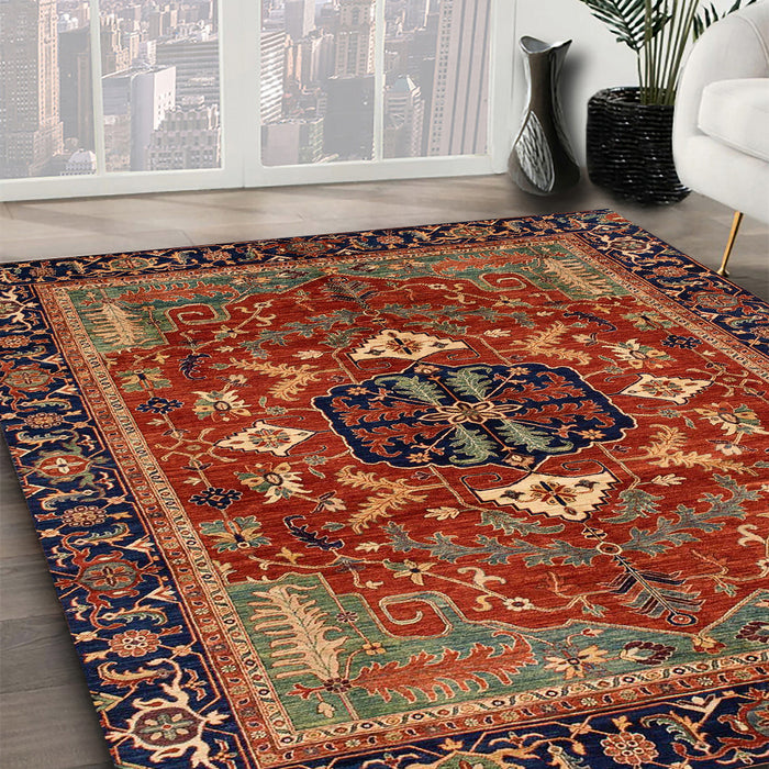 Machine Washable Abstract Saffron Red Rug in a Family Room, wshabs4103