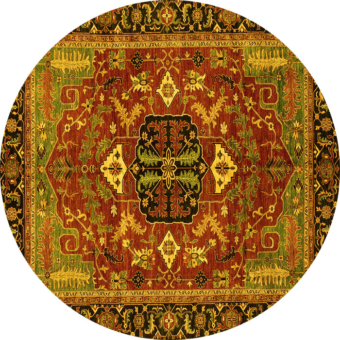 Round Abstract Yellow Modern Rug, abs4103yw