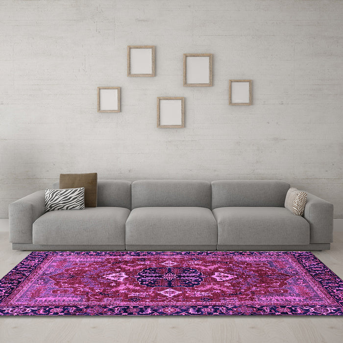 Machine Washable Abstract Purple Modern Area Rugs in a Living Room, wshabs4103pur