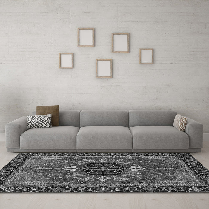 Machine Washable Abstract Gray Modern Rug in a Living Room,, wshabs4103gry