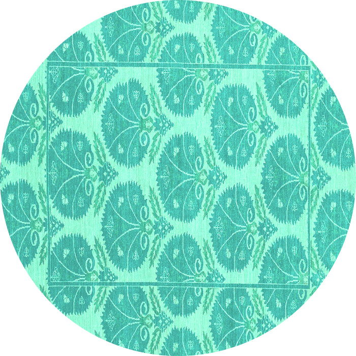 Round Abstract Turquoise Modern Rug, abs4104turq