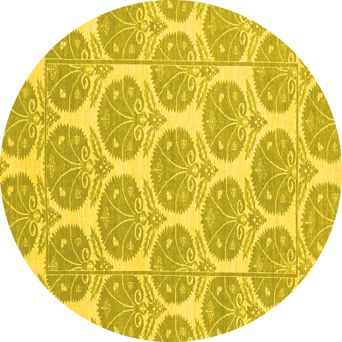Round Machine Washable Abstract Yellow Modern Rug, wshabs4104yw