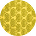 Round Machine Washable Abstract Yellow Modern Rug, wshabs4104yw