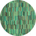 Round Machine Washable Abstract Turquoise Modern Area Rugs, wshabs4105turq