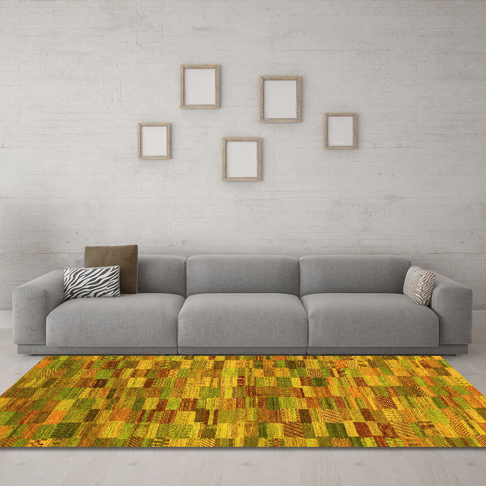 Machine Washable Abstract Yellow Modern Rug in a Living Room, wshabs4105yw