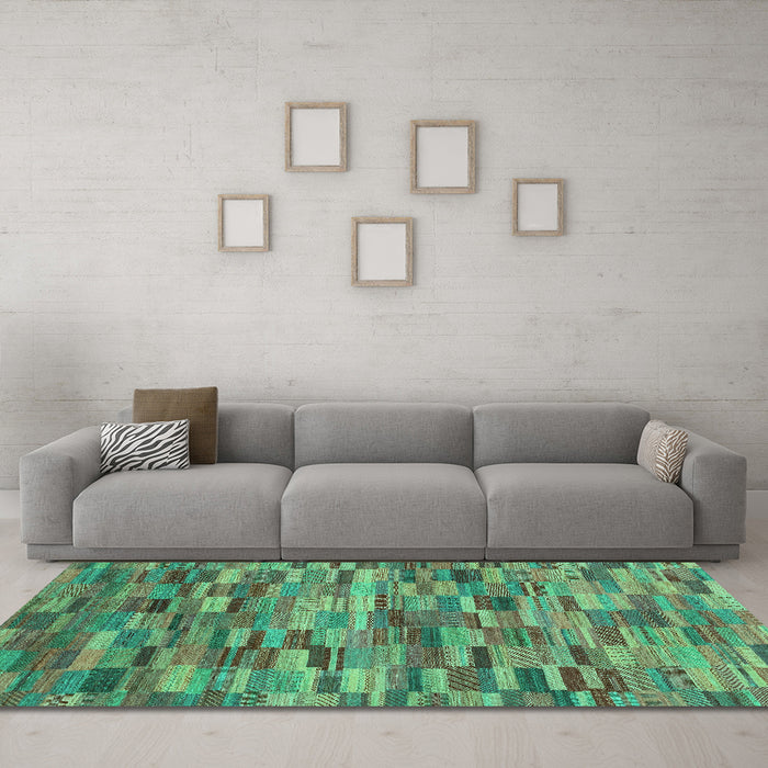 Machine Washable Abstract Turquoise Modern Area Rugs in a Living Room,, wshabs4105turq