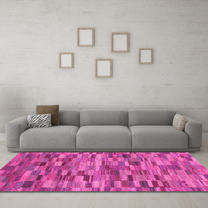 Machine Washable Abstract Pink Modern Rug in a Living Room, wshabs4105pnk