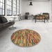 Round Machine Washable Abstract Caramel Brown Rug in a Office, wshabs4105