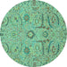 Round Machine Washable Abstract Turquoise Modern Area Rugs, wshabs4106turq