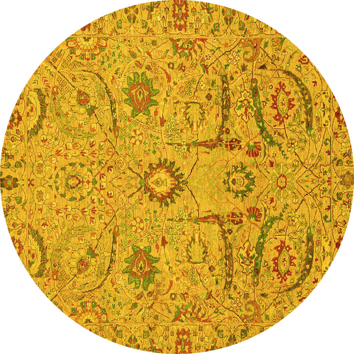 Round Abstract Yellow Modern Rug, abs4106yw