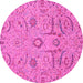 Round Machine Washable Abstract Pink Modern Rug, wshabs4106pnk