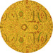 Round Machine Washable Abstract Yellow Modern Rug, wshabs4106yw