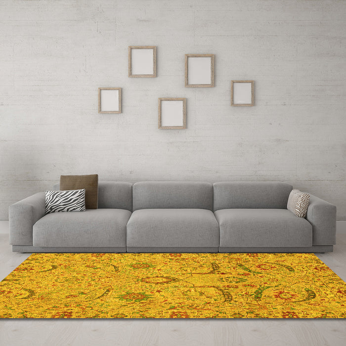 Machine Washable Abstract Yellow Modern Rug in a Living Room, wshabs4106yw