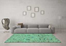Machine Washable Abstract Turquoise Modern Area Rugs in a Living Room,, wshabs4106turq