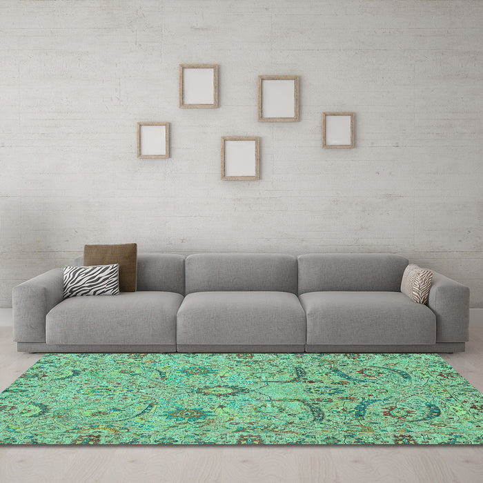 Machine Washable Abstract Turquoise Modern Area Rugs in a Living Room,, wshabs4106turq